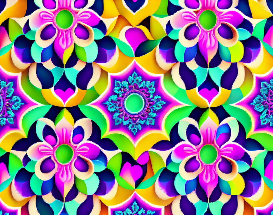 Colorful Psychedelic Floral Pattern in Vibrant Hues