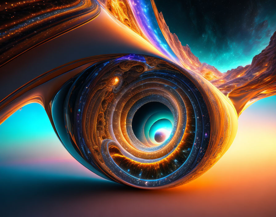 Vivid cosmic vortex art with warm & cool gradients