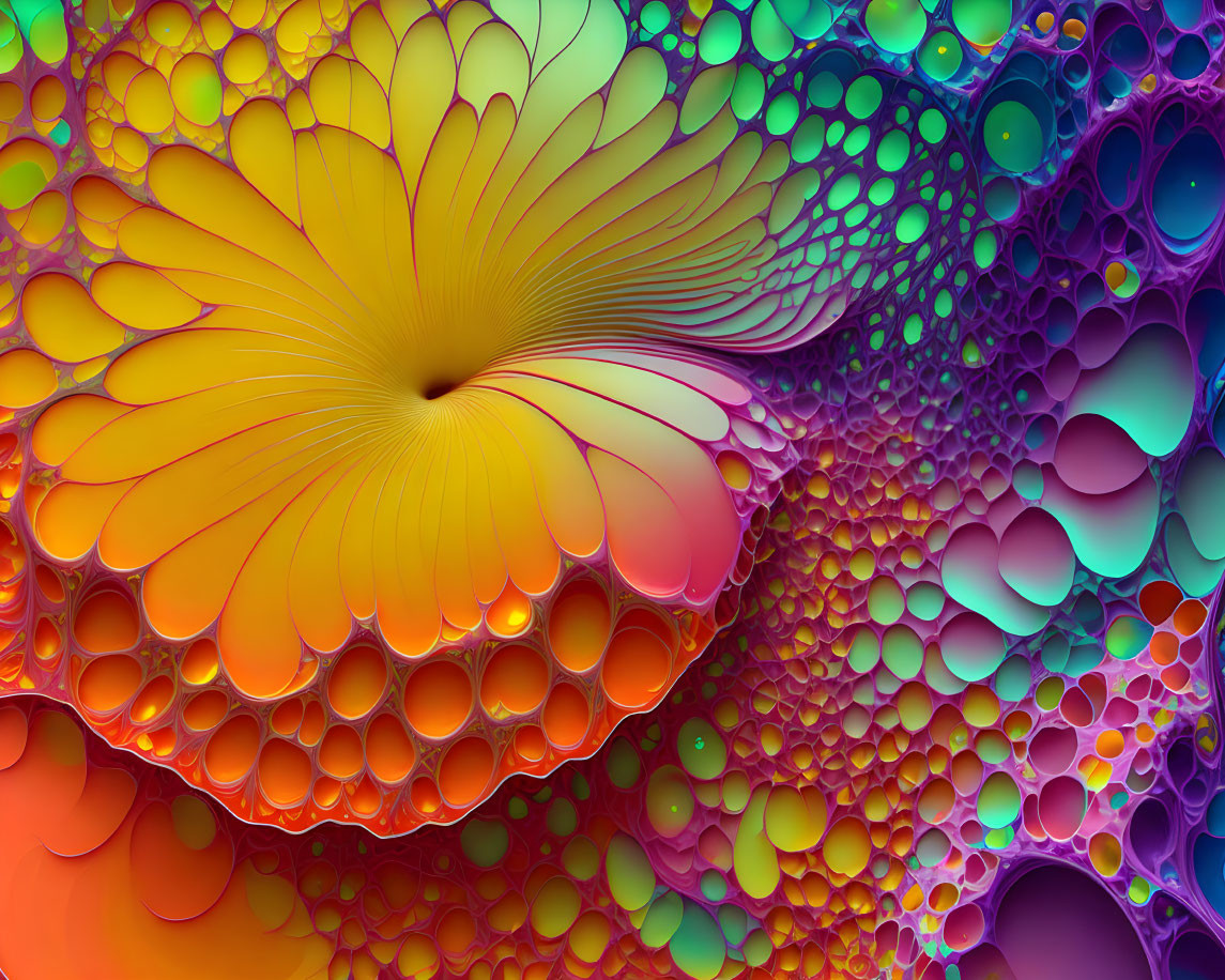 Colorful Abstract Fractal Art: Warm to Cool Tones, Petal-Like Pattern