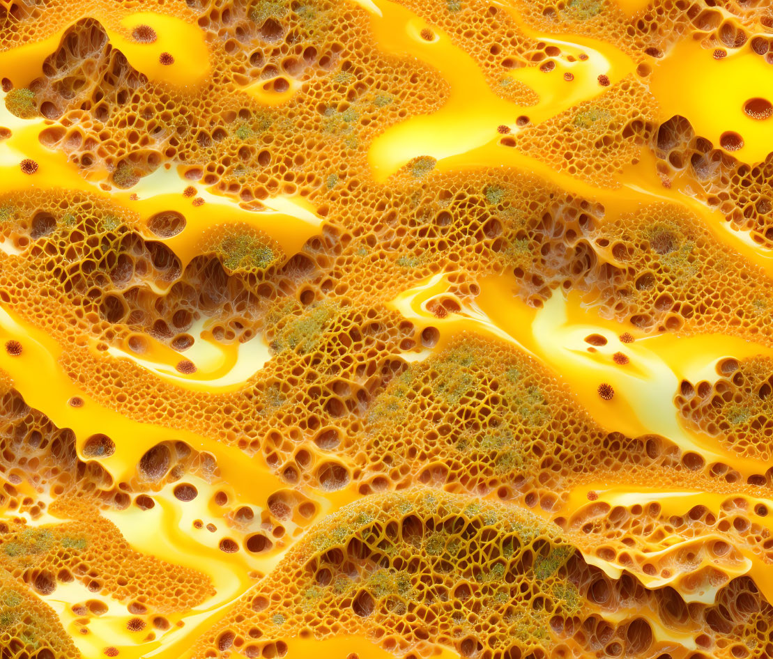 Detailed Close-Up of Honeycomb with Honey in Gold and Amber Hues