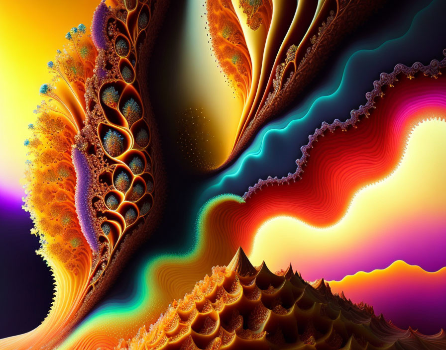 Colorful Fractal Image with Swirling Orange, Yellow, Red, and Purple Patterns