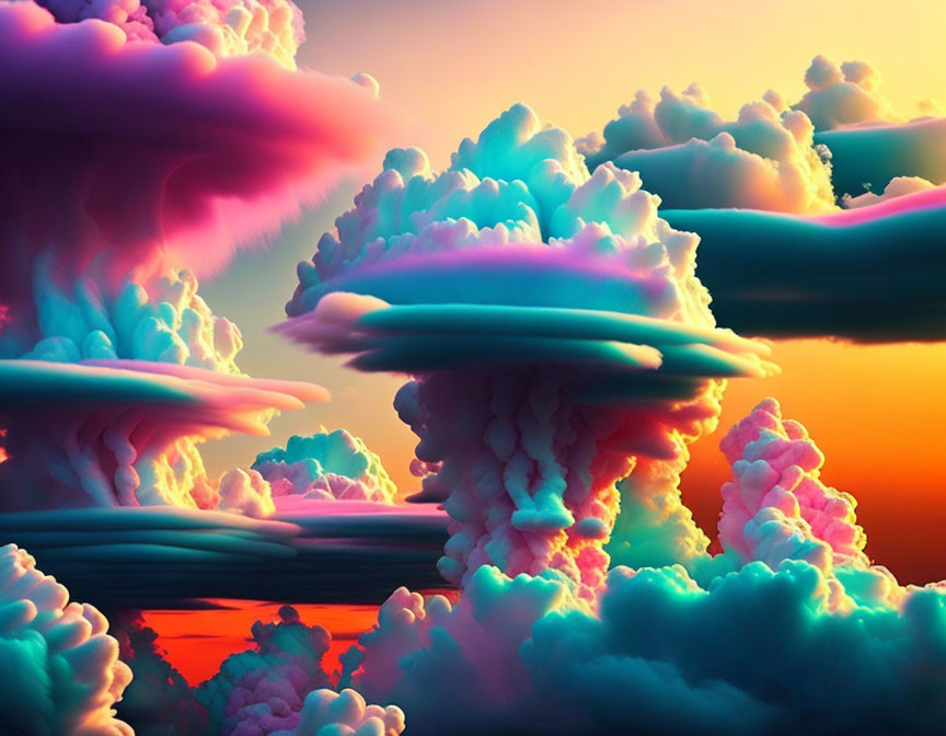 Surreal pink and turquoise clouds in vibrant cloudscape