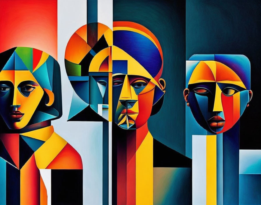 Colorful Cubist Art: Abstract Human Faces in Geometric Shapes