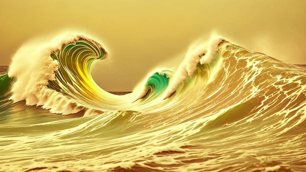 Golden-hued digitally manipulated wave with swirling patterns