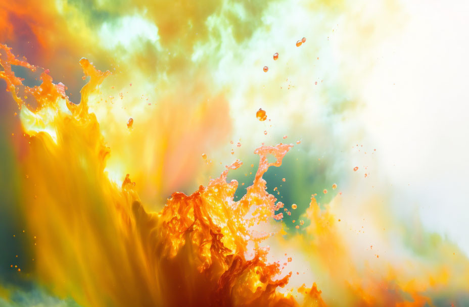 Colorful Orange and Yellow Hues in Dynamic Splash Against Multicolored Misty Background