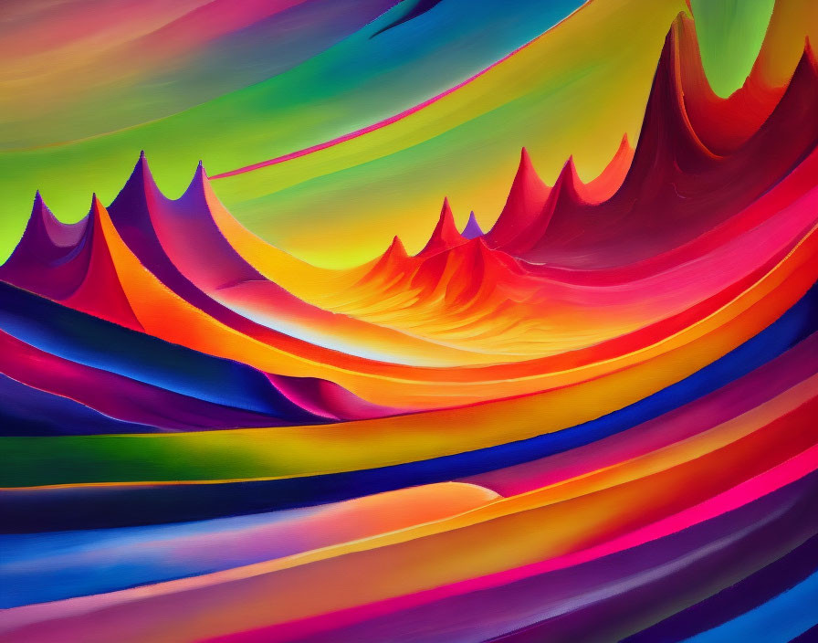 Abstract image: Vibrant colors form wave-like patterns and sharp peaks mimicking a stylized mountain range