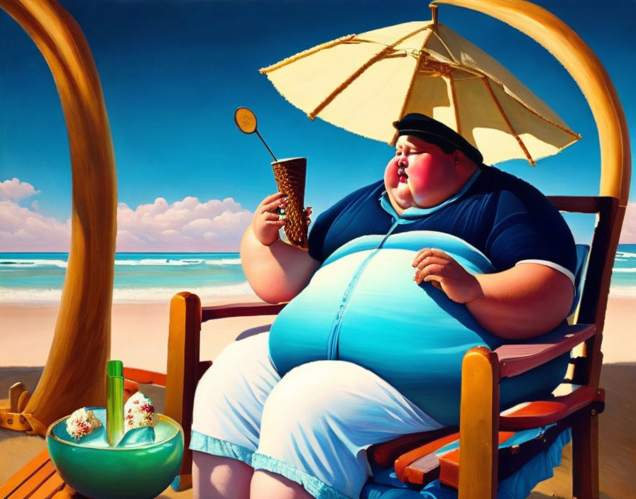 Person in Beach Chair with Ice Cream Cone and Paddle