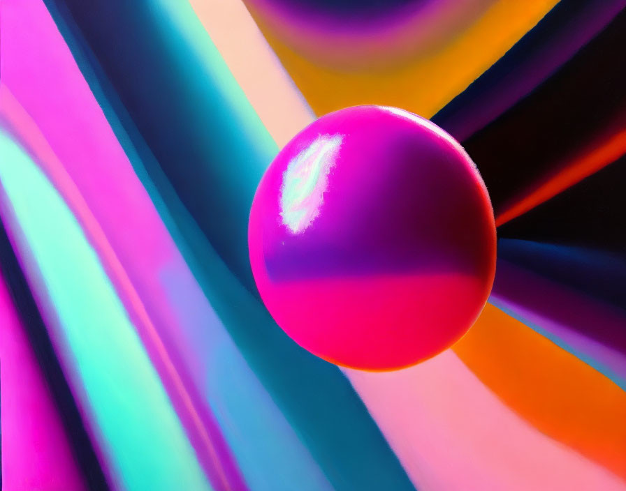 Colorful Pink Sphere Floating Over Neon Glow Lines