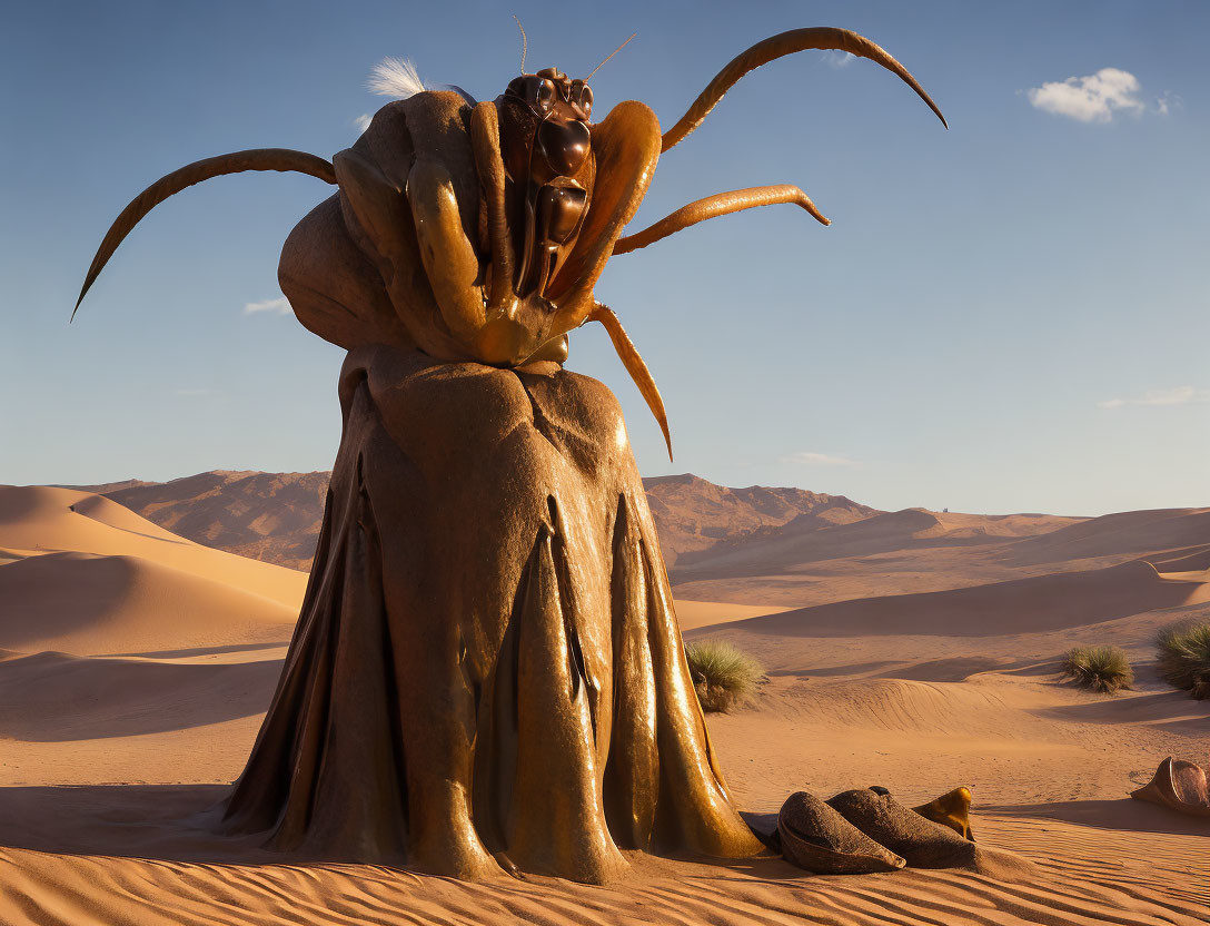 Menacing insect-like creature in desert landscape