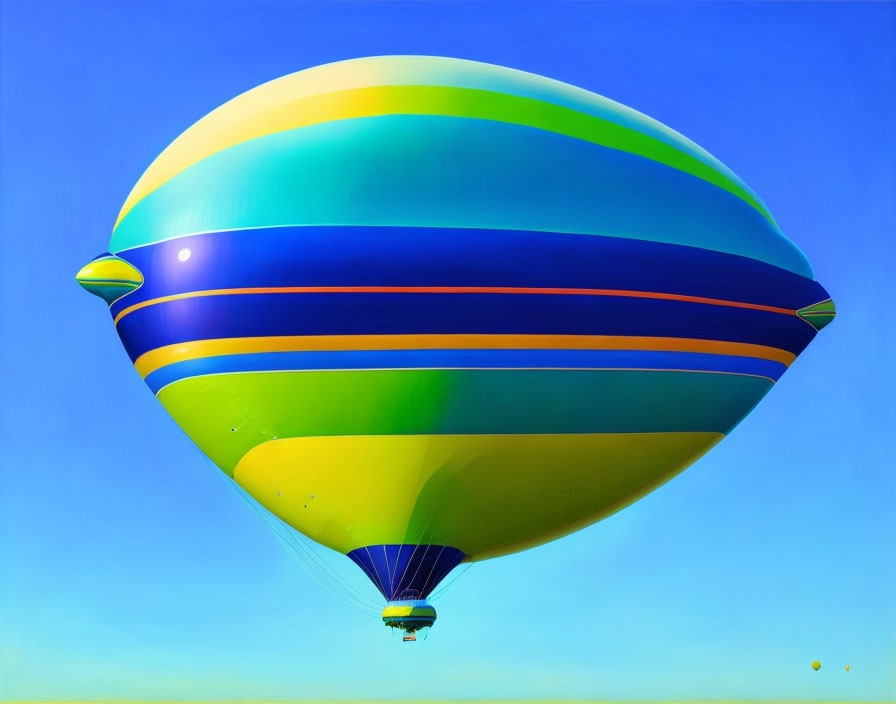 Colorful Striped Hot Air Balloon Floating in Clear Blue Sky