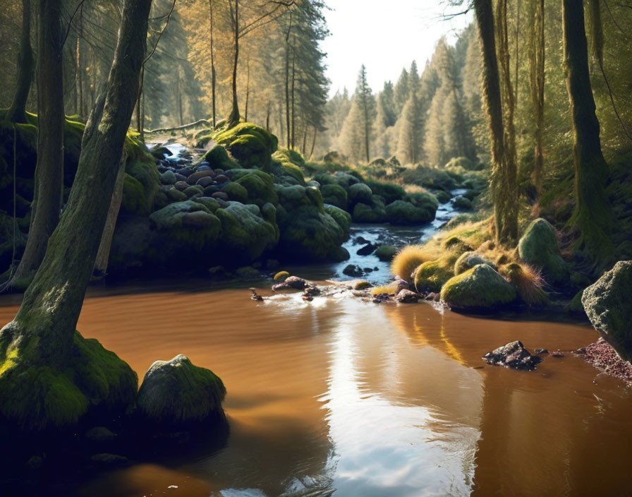 Tranquil forest landscape with meandering river and lush greenery