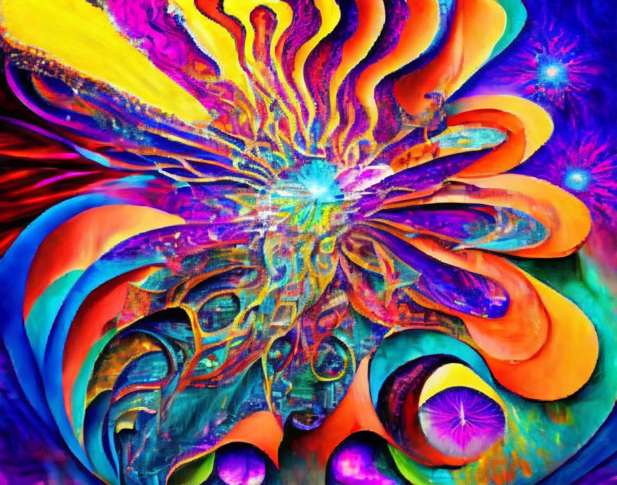 Colorful Psychedelic Abstract Painting with Swirling Patterns