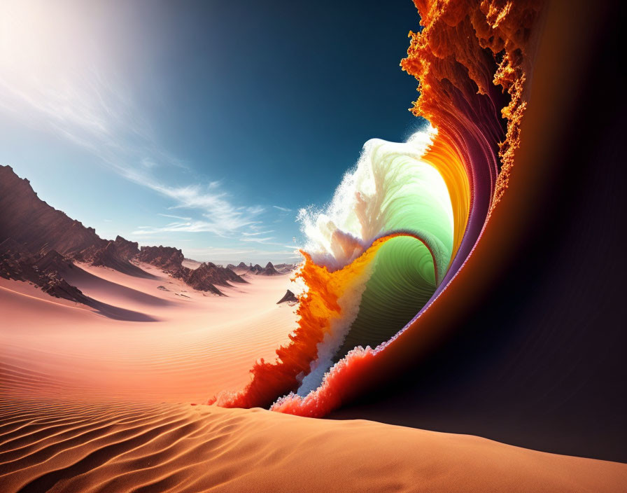 Colorful Wave Structure Blending with Desert Landscape