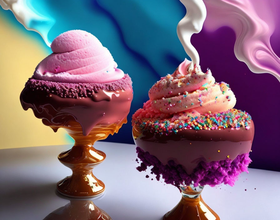 Colorful Abstract Background with Vibrant Ice Cream Sundaes