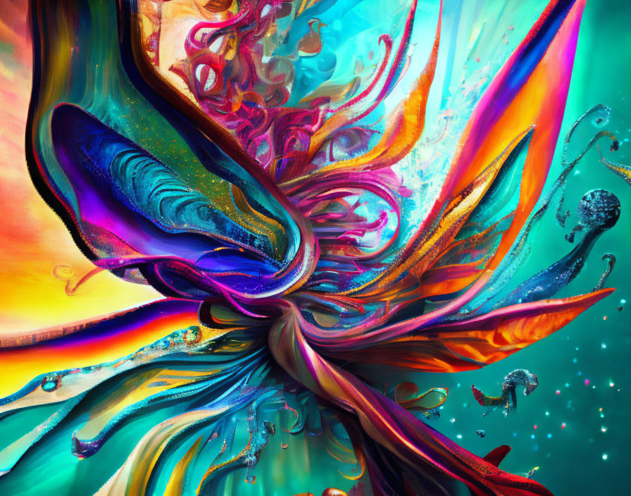 Colorful Abstract Artwork: Swirling Patterns in Psychedelic Floral Formation