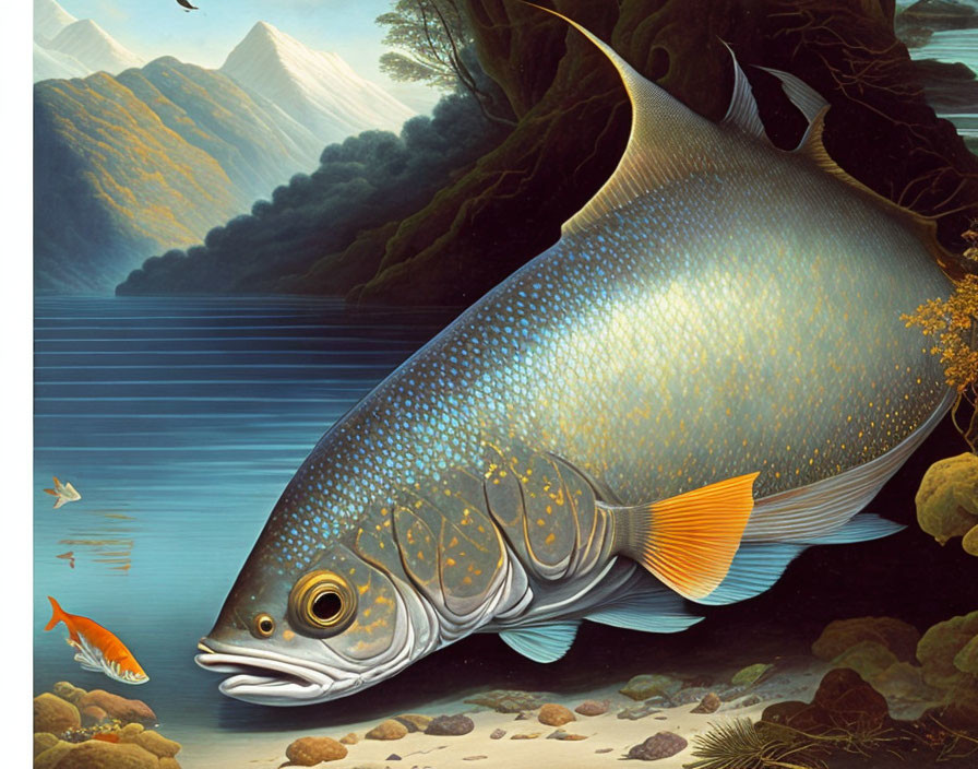 Detailed illustration of shiny-scaled fish in underwater scene