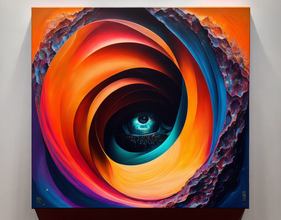 Concentric layers painting with warm to cool colors and realistic human eye