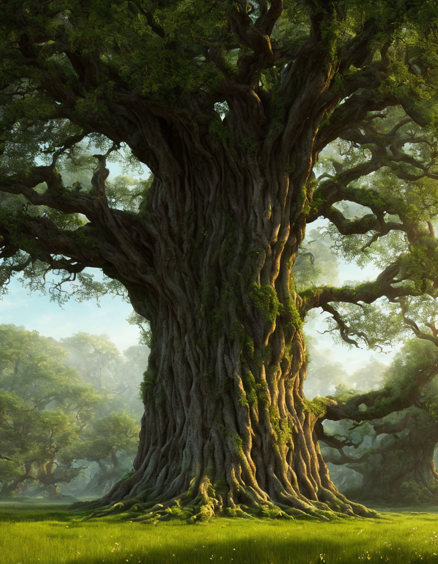 Majestic ancient tree in lush forest clearing