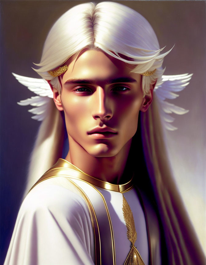 Male figure with white hair and golden adornments emitting ethereal aura