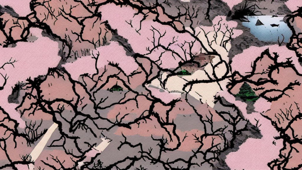 Abstract Pink and Gray Image with Branching Patterns and Textured Appearance