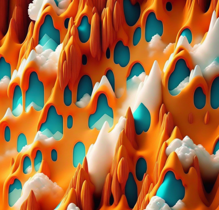 Abstract Orange and Blue Pattern Resembling Melted Wax and Ice Formations