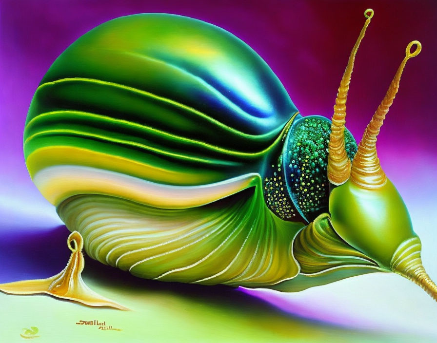 Colorful Stylized Snail Painting on Pink and Purple Background