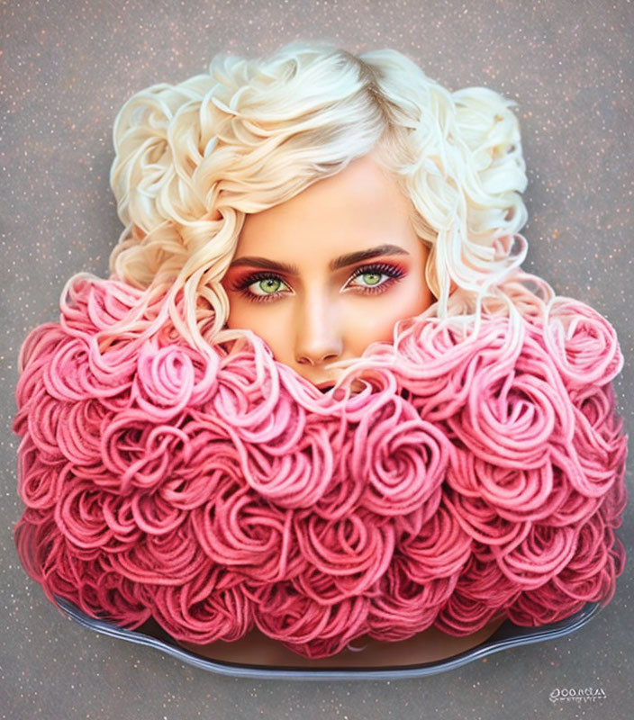 Blonde hair frosting on woman's face cake blend