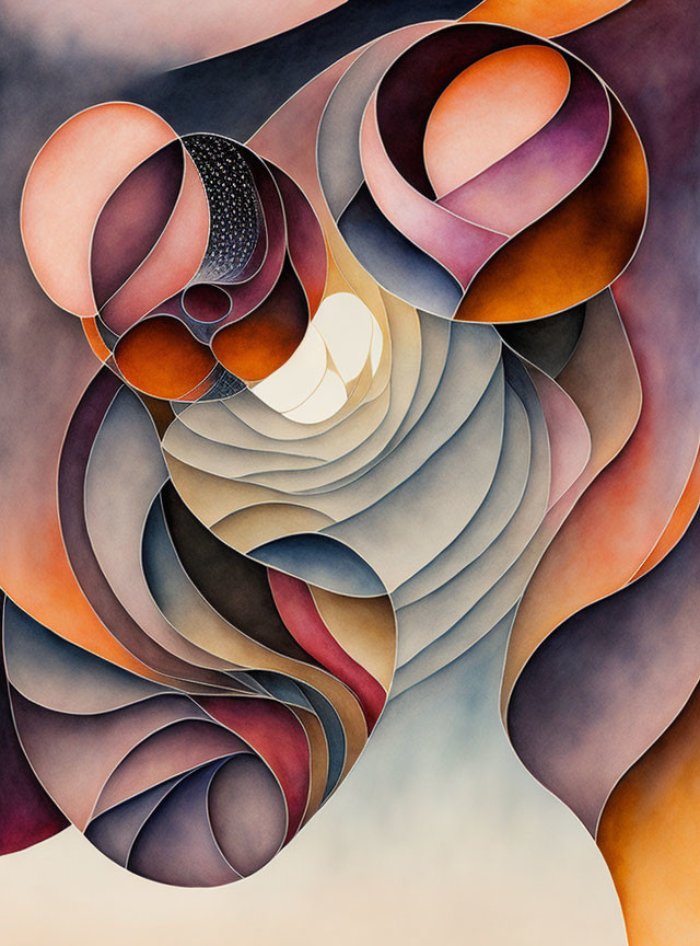 Abstract Artwork with Overlapping Organic Shapes in Warm Earthy Tones