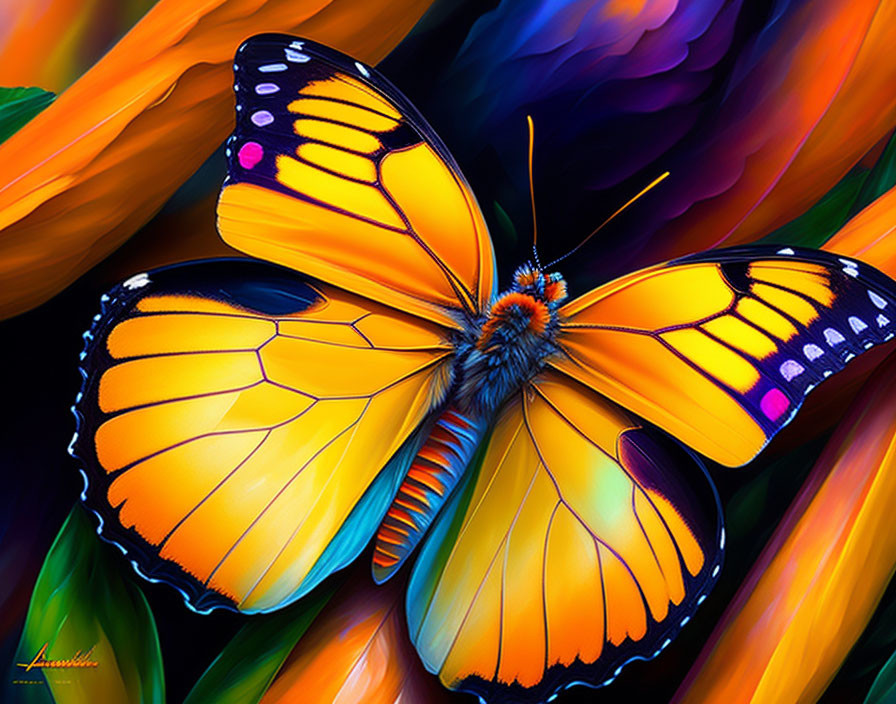 Colorful Butterfly on Abstract Flora Background