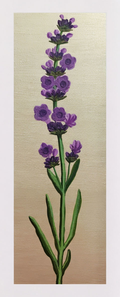 Lavender Stem with Purple Flowers on Gold Background