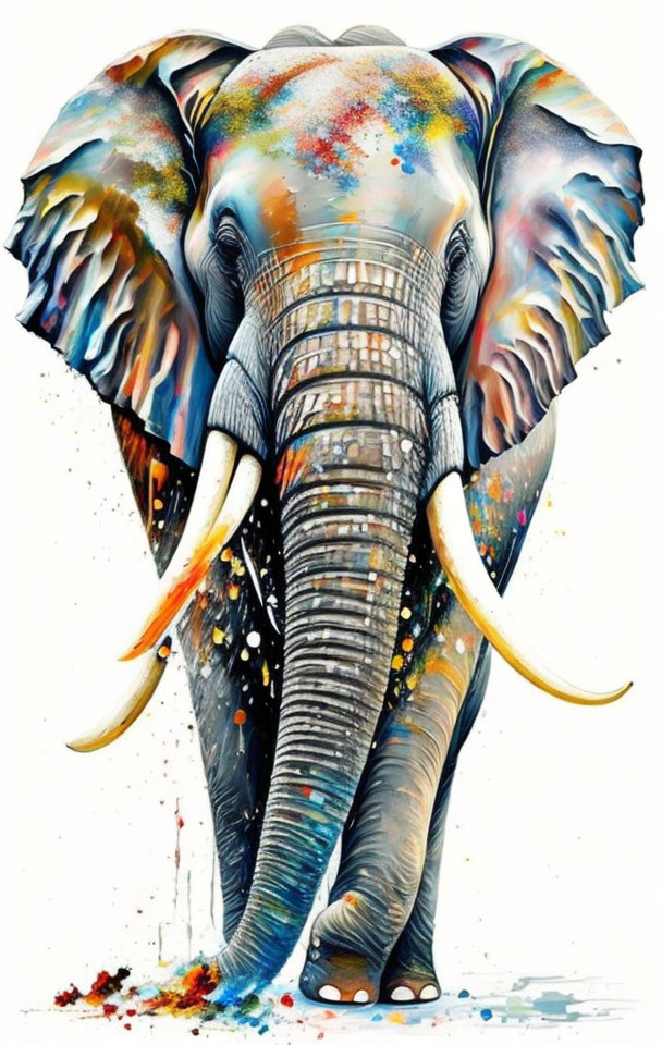 Colorful Abstract Elephant Illustration with Paint Splashes