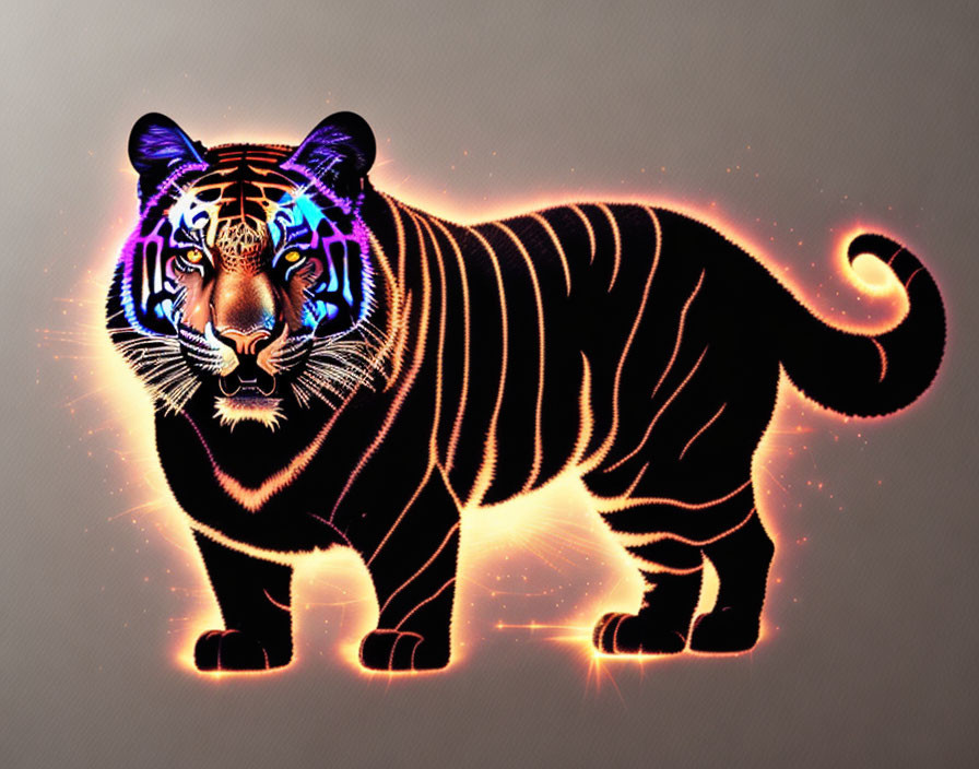 Glowing Tiger Illustration with Neon Blue Markings