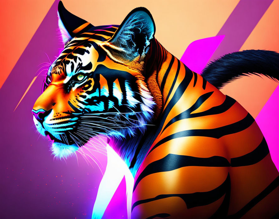 Colorful Tiger Art with Geometric Background