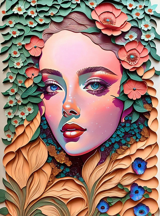 Colorful Woman Illustration with Floral Elements