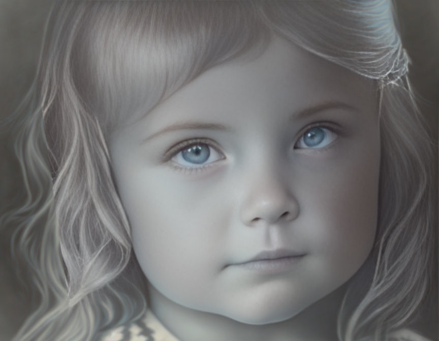 Young Child Portrait: Wavy Hair, Blue Eyes & Ethereal Glow