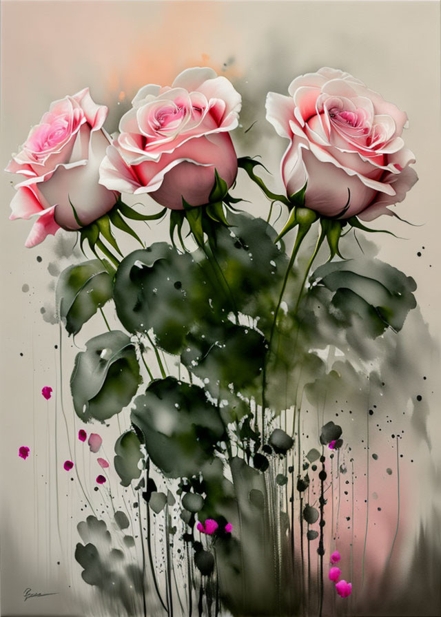 Stylized pink roses digital artwork with dreamy background