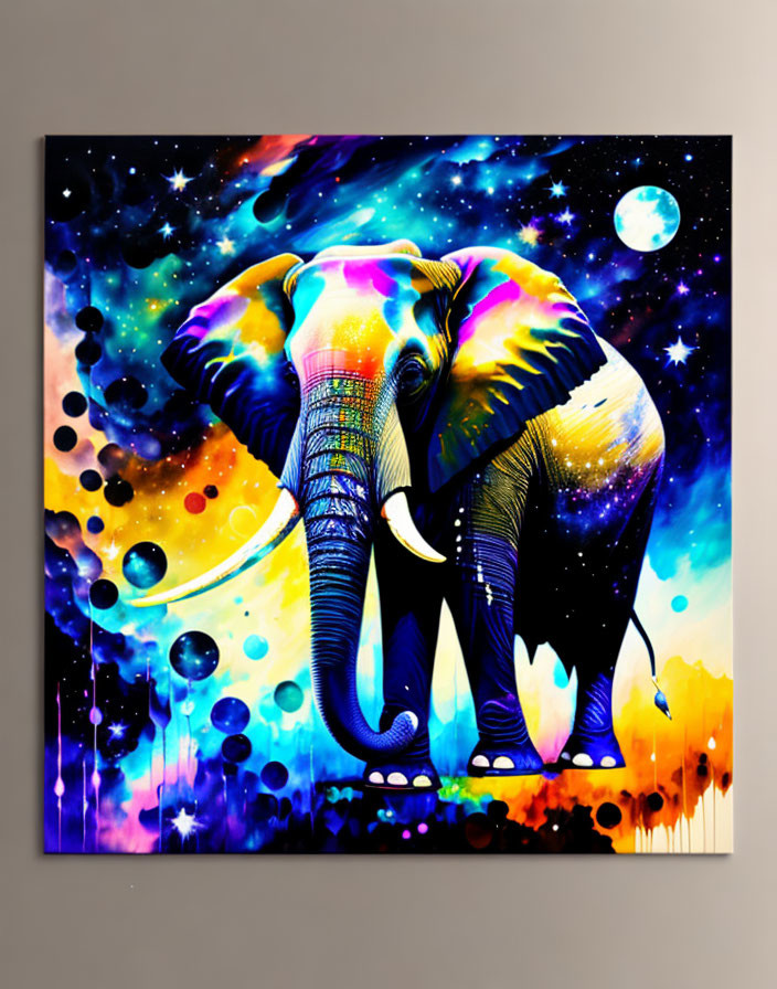 Colorful Elephant Painting in Cosmic Setting