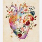 Illustrated poster: Human heart & tree branches fusion with text labels