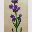 Lavender Stem with Purple Flowers on Gold Background