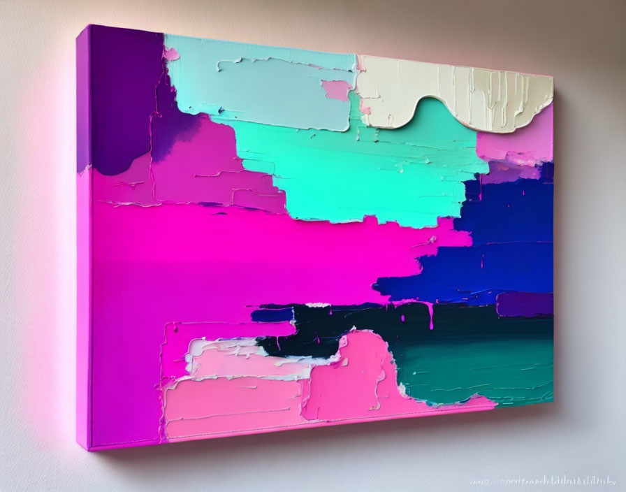 Vibrant Abstract Painting: Turquoise, Pink, Purple Textures