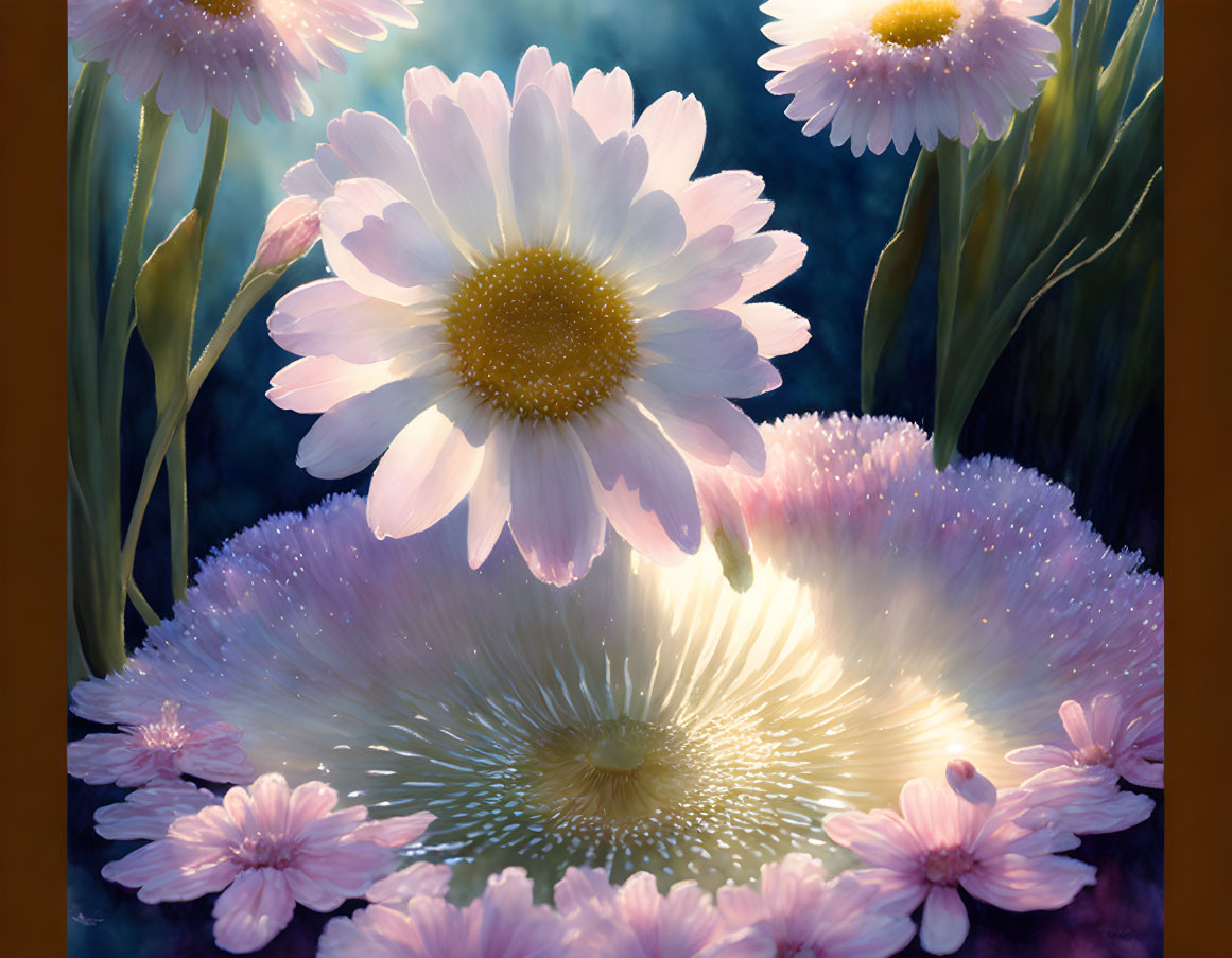 Soft Pink Daisy Flowers in Warm Ethereal Light
