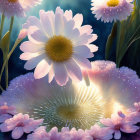 Soft Pink Daisy Flowers in Warm Ethereal Light