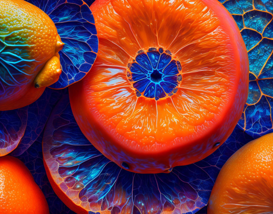 Colorful Citrus Fruits Arrangement on Blue Textured Background