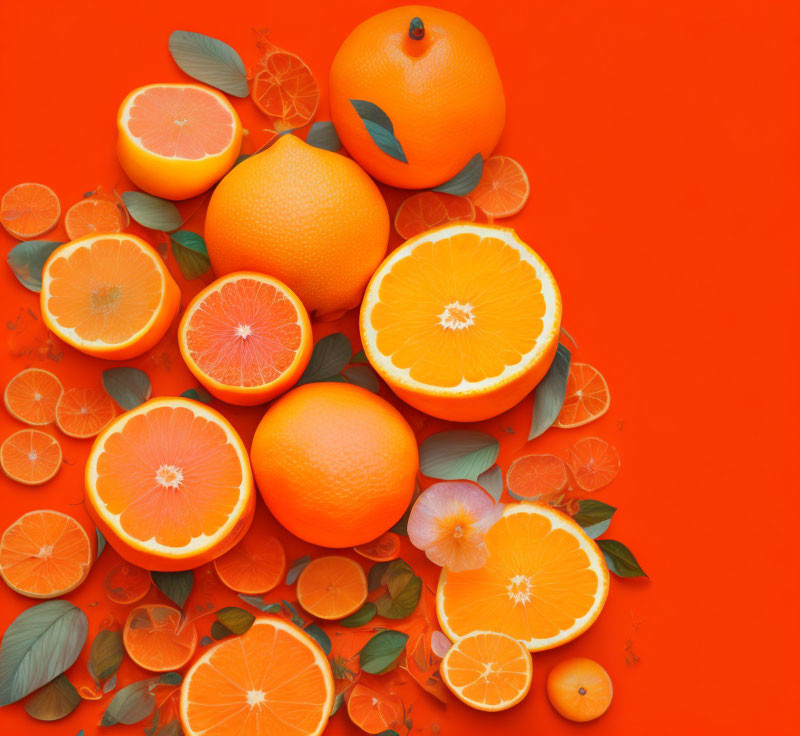 Various Citrus Fruits on Vibrant Orange Background