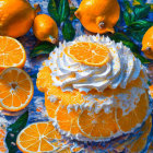 Colorful Citrus-Themed Cake with Cream and Oranges