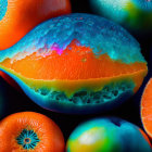 Colorful Citrus Fruits with Water Droplets on Dark Background