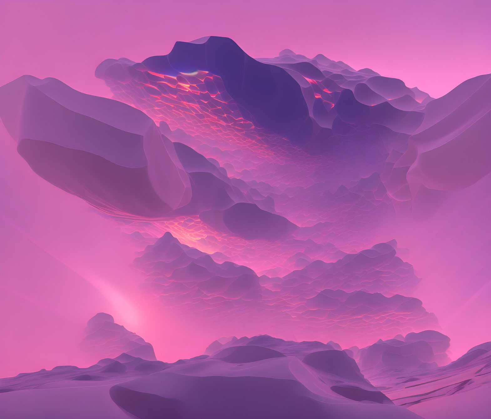 Surreal pink landscape with glowing vein-like patterns