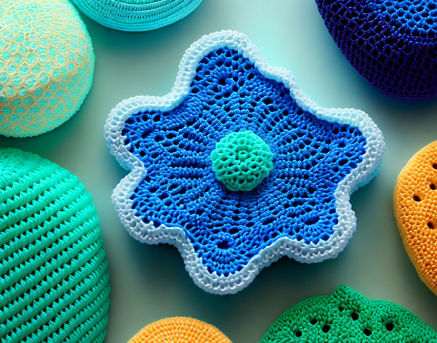 Colorful Textured Crochet Collection with Blue Star Center