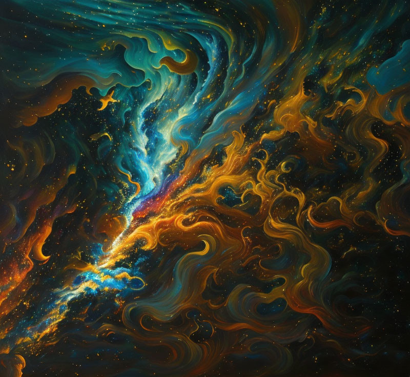 Colorful Cosmic Swirl in Blues, Oranges, and Yellows