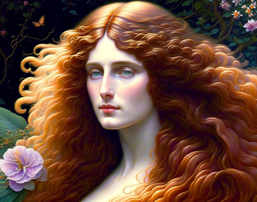 Portrait of Woman with Auburn Hair in Lush Greenery